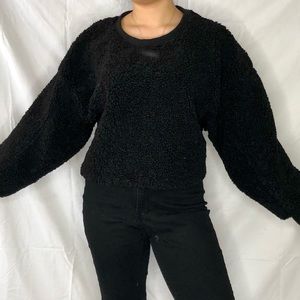 Black Furry Sherpa Crop Top Long Sleeve